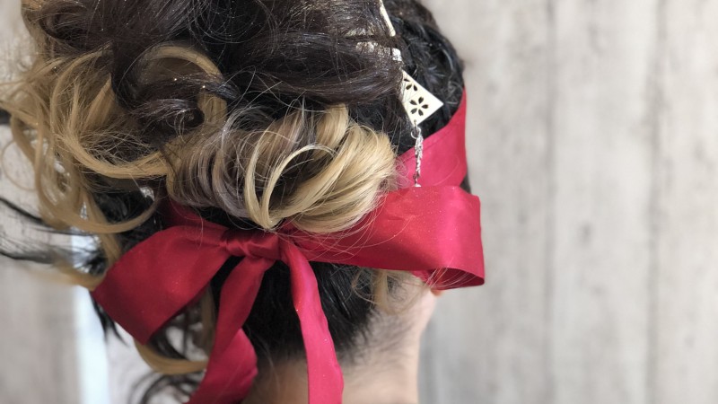 しゃんしゃん祭りのヘアセットを